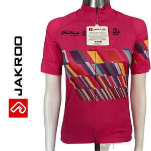 🛍️3/$40 Jakroo Cycling  Top Pink Multi Color Short Sleeve Full Zip Top Small